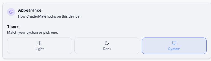 Close-up of Light, Dark, and System theme options