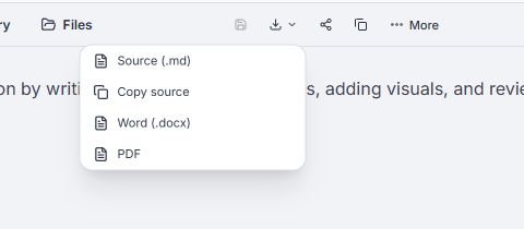 Canvas export menu with Source, Copy source, Word, and PDF