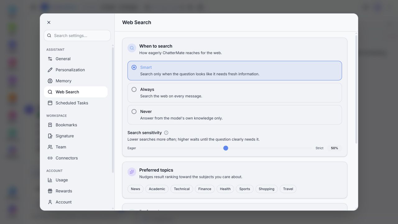 Web Search settings