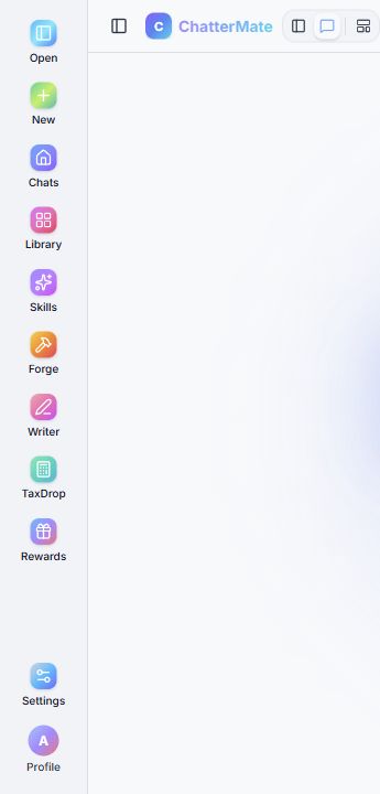 Collapsed navigation rail and workspace layout buttons